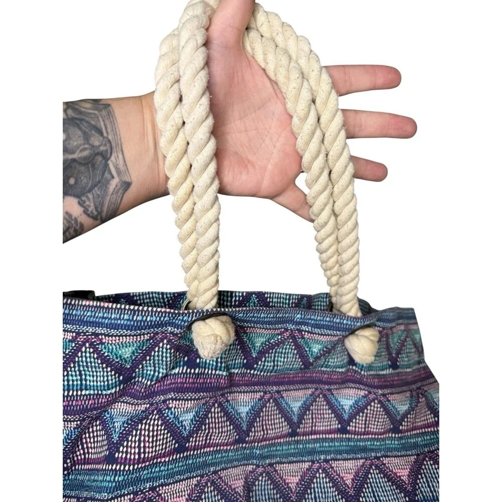 American Eagle Canvas Tote Bag Southwestern Aztec Rope Handles